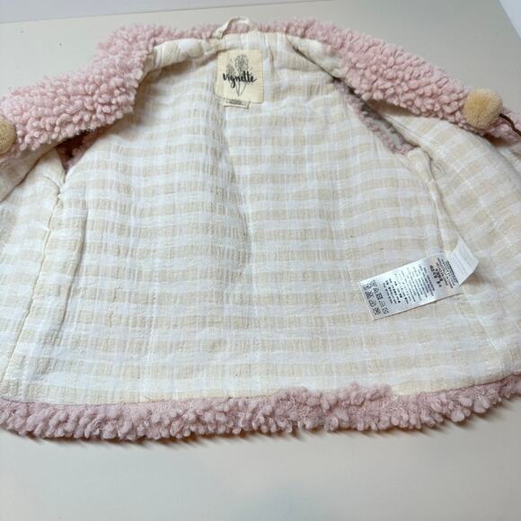 Vignette 12-28 Months Pink Sherpa Vest Tassel Pom Faux Fur Toddler Girl Gingham - Picture 4 of 7